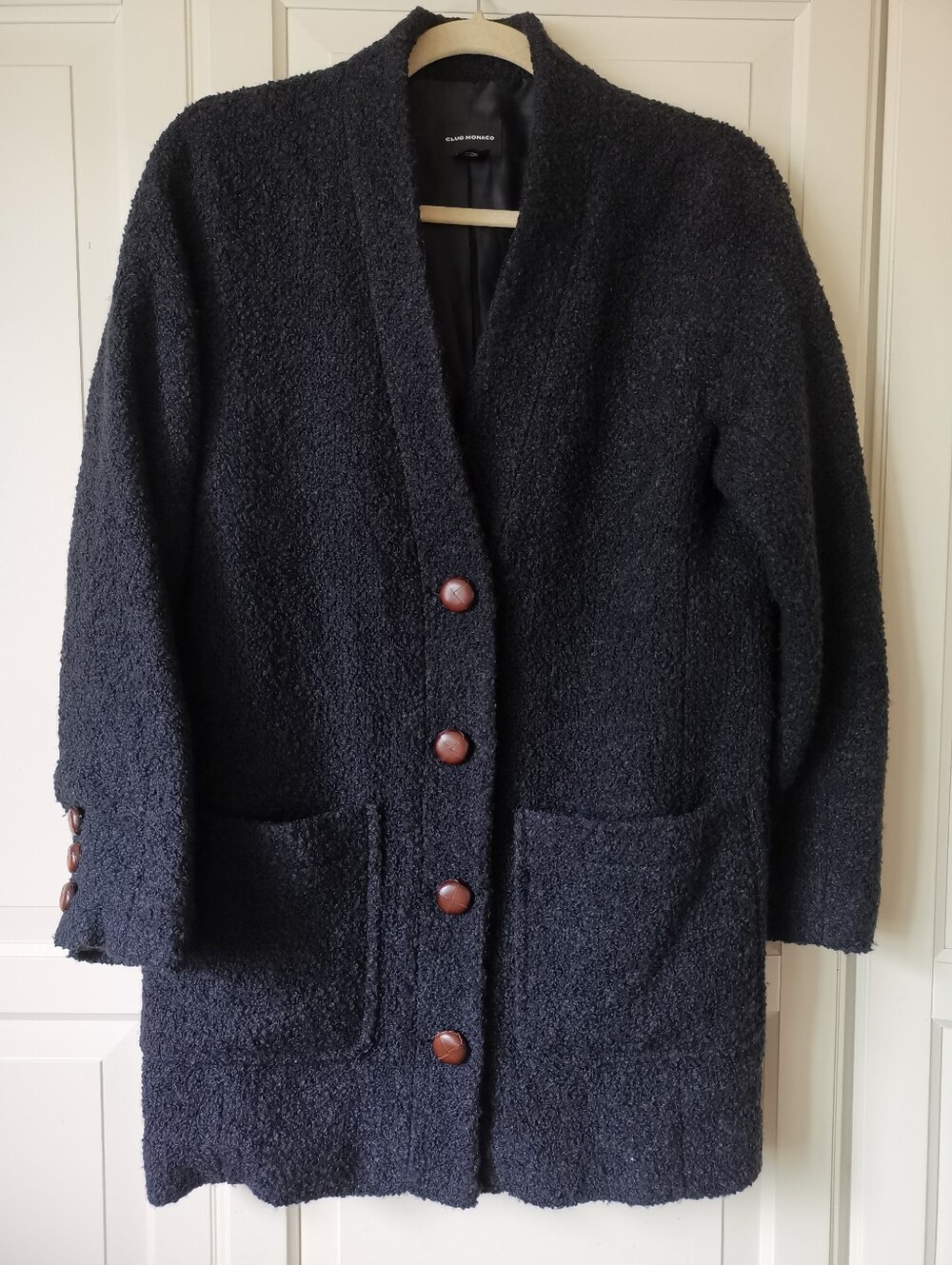 Club Monaco Wool Blend Boucle Cardigan Coat Jacket Black XS